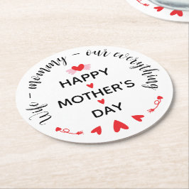 Wife Mommy Our Everything Cute Mother's day Sweet ラウンドペーパーコースター