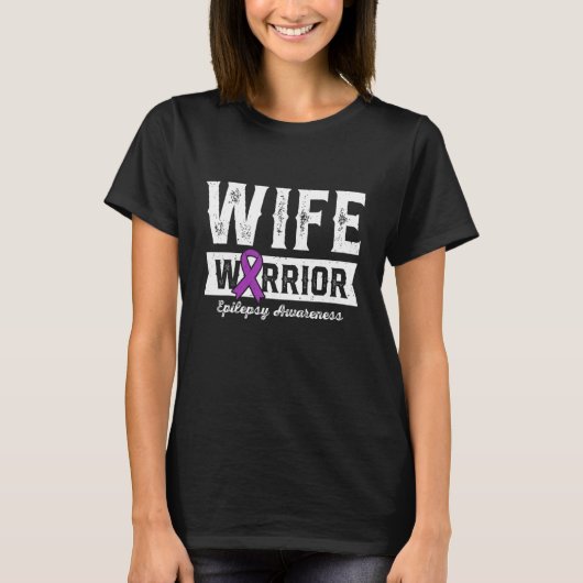 Wife of a Warrior Epilepsy Wife Purple Ribbon Supp Tシャツ (正面)