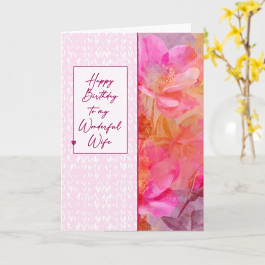 Wife’s, Birthday, Soft Pink Florals カード (黄色い花)