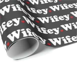 Wifeyのタイポグラフィの黒 ラッピングペーパー