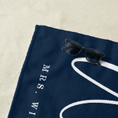 Wifeyモダンスクリプ航海のトNavy & Whiteストライプ ビーチタオル (インサイチュ)