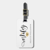 Wifey |夫人Black及び金ゴールドの原稿の新婚者のモノグラム ラゲッジタグ (正面縦)