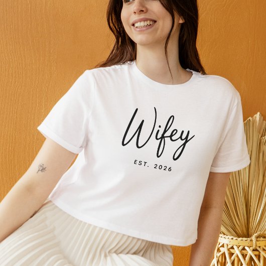 Wifey Black Script Typography Established Year     Tシャツ