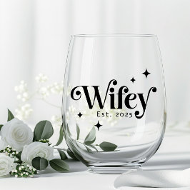 Wifey Est年任意の色のレトロエレガントフォント ステムなしワイングラス
