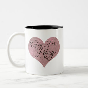 Wifey for Lifey引用文バラ金ゴールドグリッターハート ツートーンマグカップ