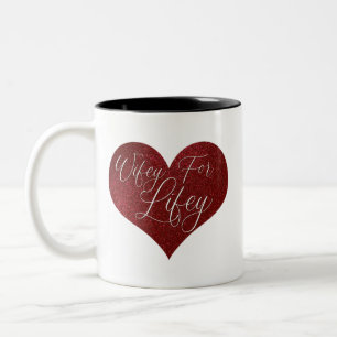 Wifey for Lifey引用文レッドグリッターハート ツートーンマグカップ