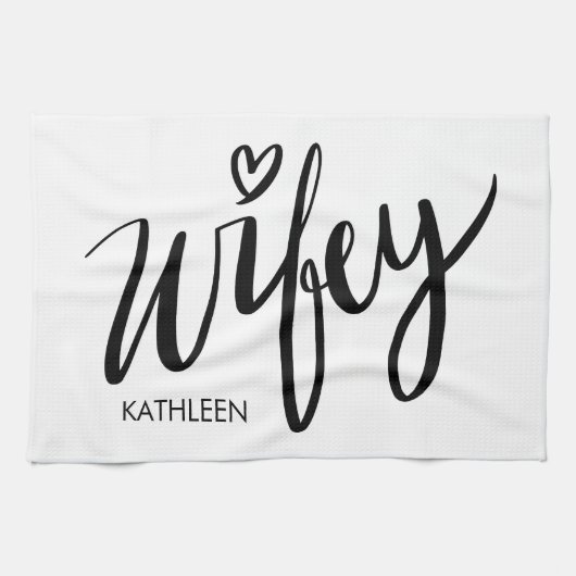Wifey kitchen towel gift with personalized name キッチンタオル (横)