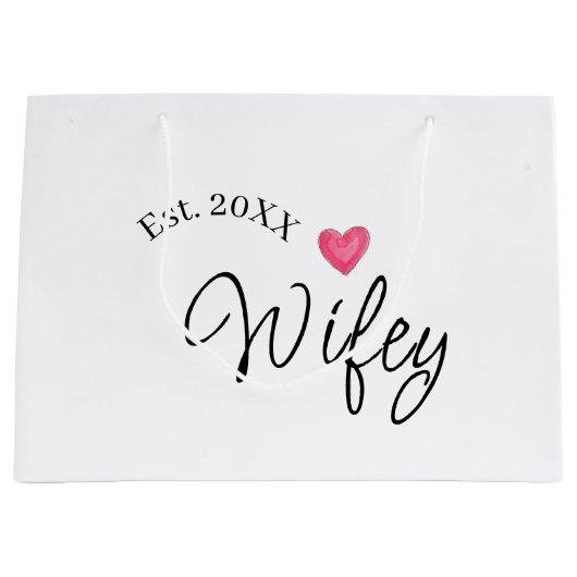 Wifey red heart est. Year future wife valentine's  ラージペーパーバッグ (正面)