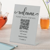 WIFIへようこそQRコード |お願い楽しむWifiグレー 台座サイン (インサイチュ)