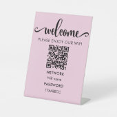 WIFIへようこそQRコード |お願い楽しむWifiピンク 台座サイン (正面)