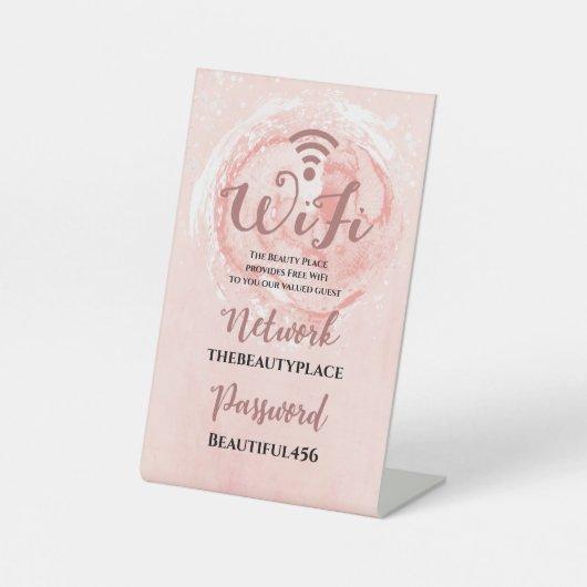 WiFiインターネットパスワードピンク色のサロン 台座サイン (正面)