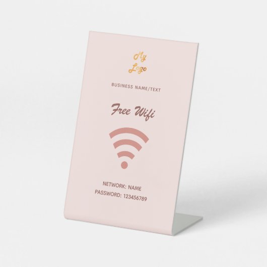Wifiインターネットビジネスロゴ赤面バラ金ゴールド 台座サイン (正面)