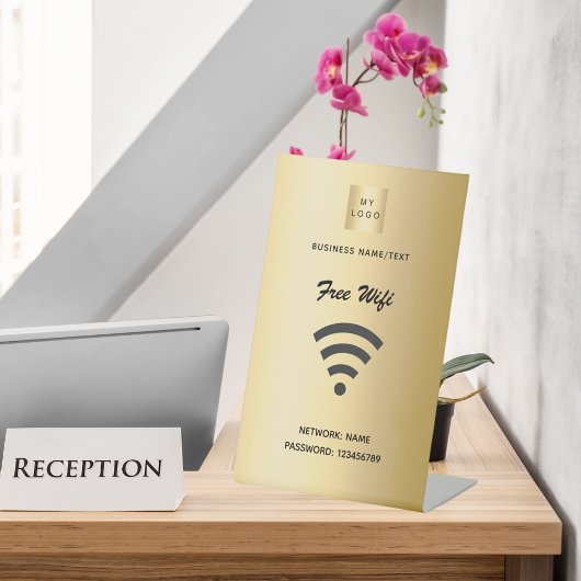 Wifiインターネット ゴールド ビジネス ロゴ 台座サイン