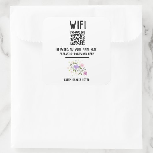 WiFiコードとQRコードおよびフローラデザイン スクエアシール (バッグ)