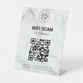 Wifiスキャンして接続QRコードビジネスロゴ大理石 台座サイン