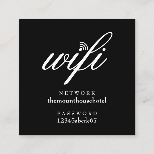 Wifiネットワークとパスワードのゲストカード スクエア名刺 (正面)