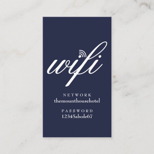Wifiネットワークとパスワード ネイビーブルーゲストカード 名刺 (正面)