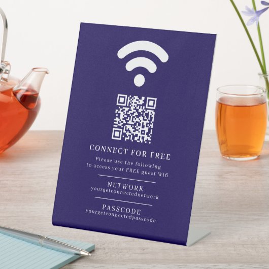 Wifiネットワークパスコードのゲスト情報カスタムQRブルー 台座サイン (インサイチュ)