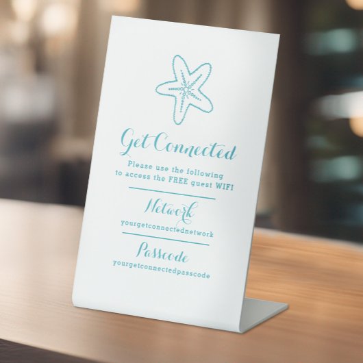 Wifiネットワークパスコードのゲスト情報スターフィッシュブルー 台座サイン