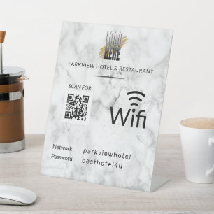 WifiネットワークパスワードQRコードロゴ大理石ペデスタル 台座サイン
