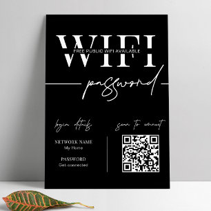 WIFIネットワークパスワードQRコード ブラックミニマリスト ポスター