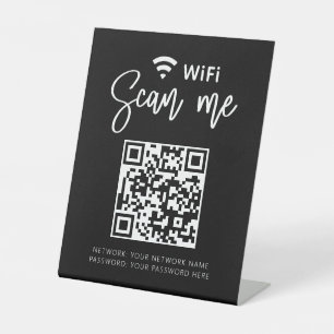 WiFiネットワークQRコードブラックビジモダンネス 台座サイン