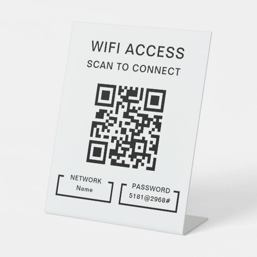 WifiパスワードとネットパーソナライズされたワークQRコード表 台座サイン (正面)