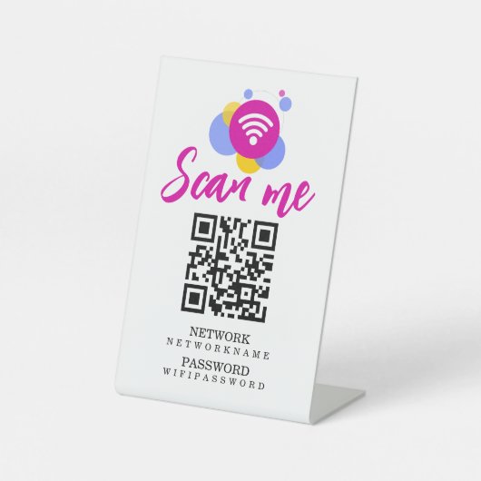 WifiパスワードとネットワークパーソナライズされたQRコード 台座サイン (正面)