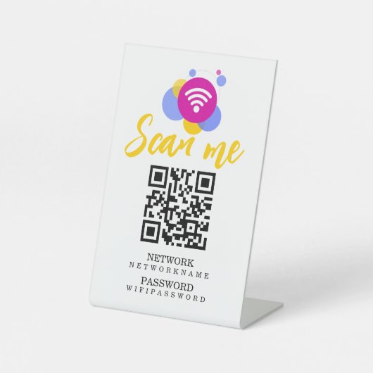 WifiパスワードとネットワークパーソナライズされたQRコード 台座サイン (正面)