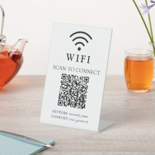 Wifiパスワードとネットワーク ビジネス ロゴとQRコード 台座サイン