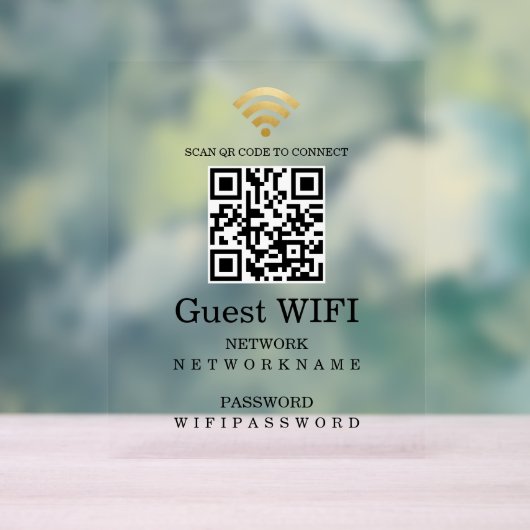 WifiパスワードとネットワークQRコーパーソナライズされたド アクリルサイン (ニュートラル)