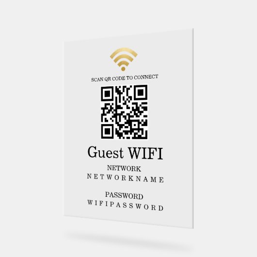WifiパスワードとネットワークQRコーパーソナライズされたド アクリルサイン (傾斜)