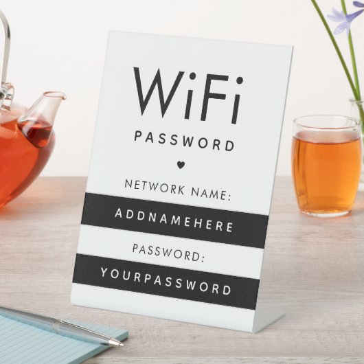 WiFiパスワードコードインターネットネットワークストライプのハート 台座サイン (インサイチュ)