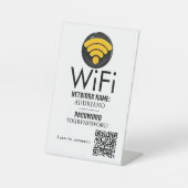 WiFiパスワードコード金ゴールドビジネスロゴQRコードモード 台座サイン (正面)