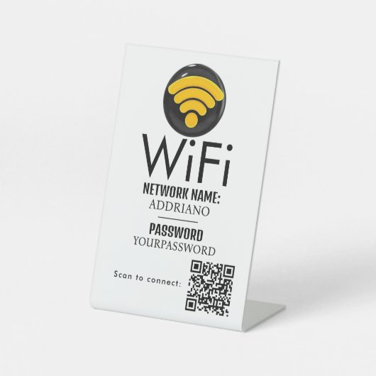 WiFiパスワードコード金ゴールドビジネスロゴQRコードモード 台座サイン (正面)