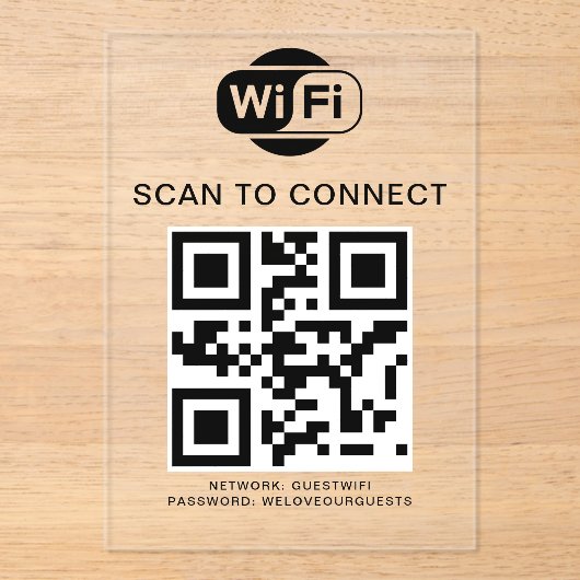 Wifiパスワード | QRコードスキャンによる接続 アクリル招待状 (正面)