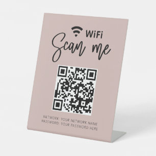 WifiパスワードQRコードガーリー赤面ピンクビジネス 台座サイン