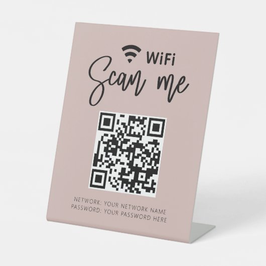 WifiパスワードQRコードガーリー赤面ピンクビジネス 台座サイン (正面)