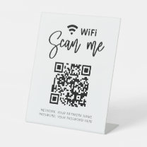 WifiパスワードQRコードホワイトミニマリストビジネス 台座サイン