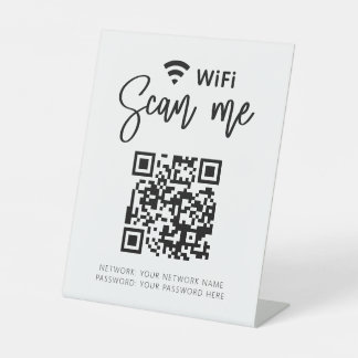 WifiパスワードQRコードホワイトミニマリストビジネス 台座サイン