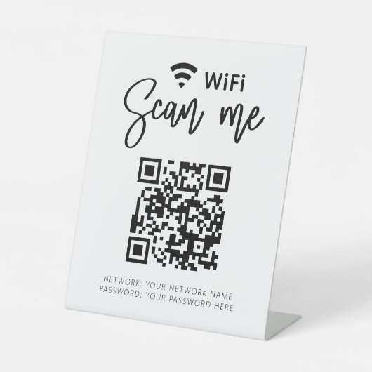 WifiパスワードQRコードホワイトミニマリストビジネス 台座サイン (正面)