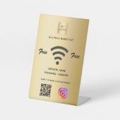 Wifiビジネスロゴqrコードインストール金ゴールド 台座サイン (正面)