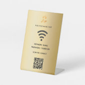 Wifiビジネスロゴqrコードスキャンによる接続金ゴールド 台座サイン (正面)