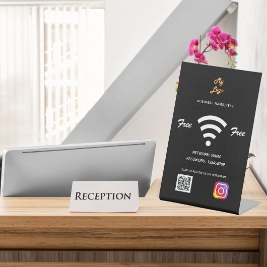Wifiビジネスロゴqrコードinstagram black 台座サイン