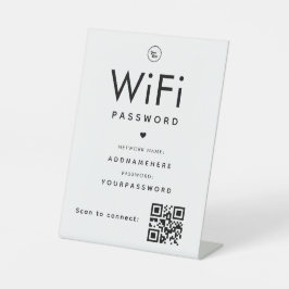 WiFiミニマルパスワードコードビジネスロゴQRコード 台座サイン
