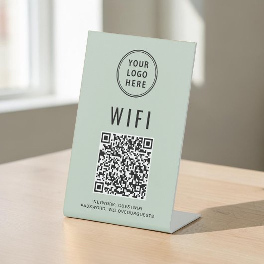 WifiロゴセージグリーンQRコード 台座サイン