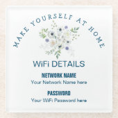 WiFi詳細の訪問者花模様タイポグラフィ ガラスコースター (正面)