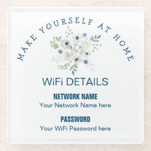 WiFi詳細の訪問者花模様タイポグラフィ ガラスコースター