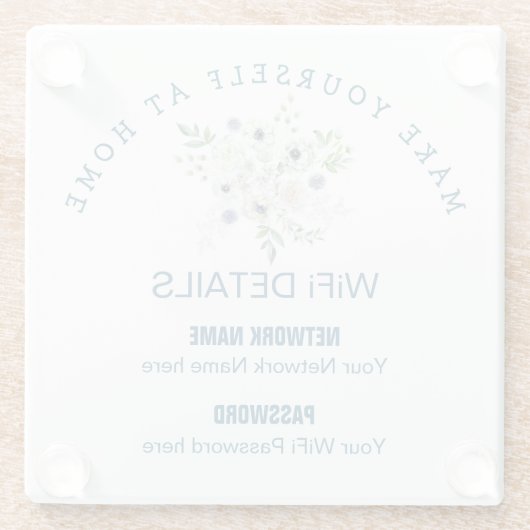 WiFi詳細の訪問者花模様タイポグラフィ ガラスコースター (裏面)