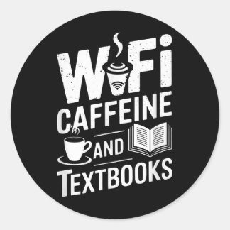Wifi カフェインと教科書 ラウンドシール